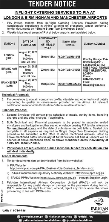 Pakistan International Airlines Karachi Tender Notice